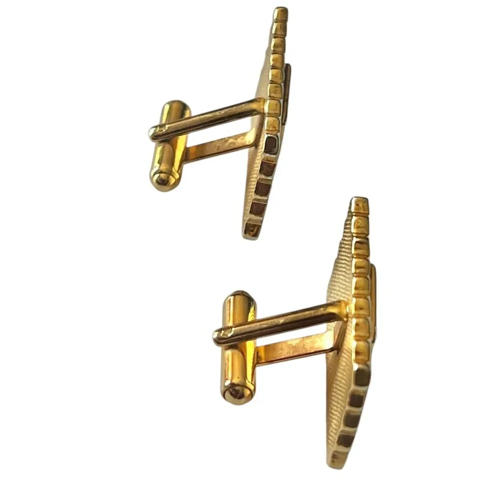 Vintage Gold-Tone Cufflinks & Tie Clip Set With Fleur De Lis & Heart Scroll Desi